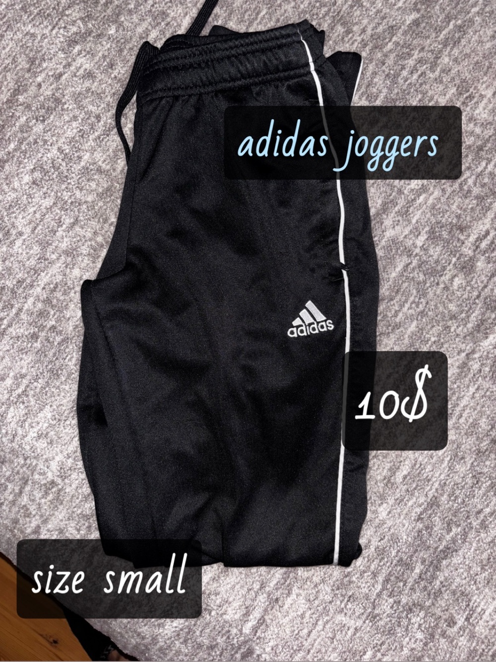 adidas Black Joggers with White Piping - Kids